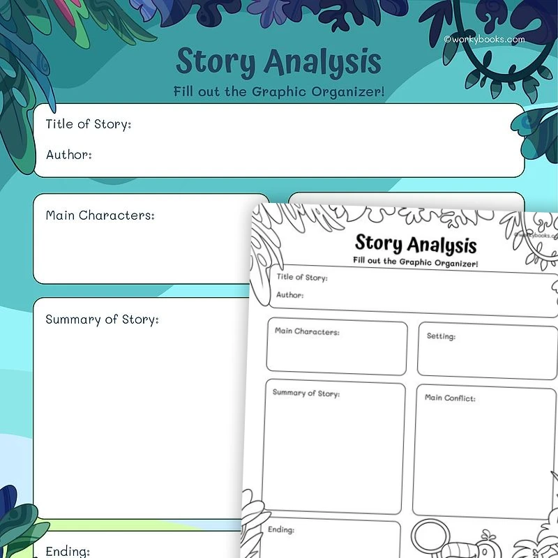 Story Summary Graphic Organizer — ela worksheet for Grade 2, Grade 3, Grade 4, Grade 5, Grade 6, page 1 of 3