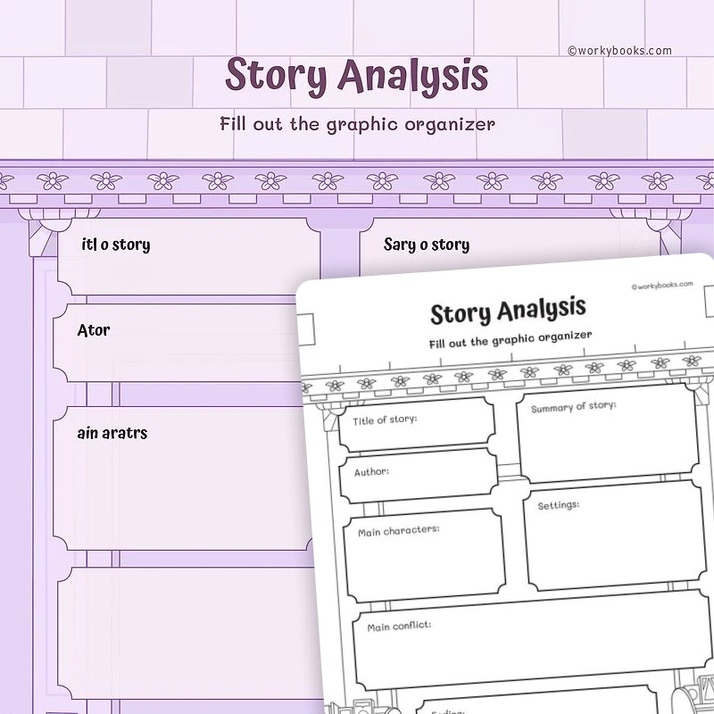 Story Analysis Graphic Organizer — ela worksheet for Grade 2, Grade 3, Grade 4, Grade 5, Grade 6, page 1 of 3