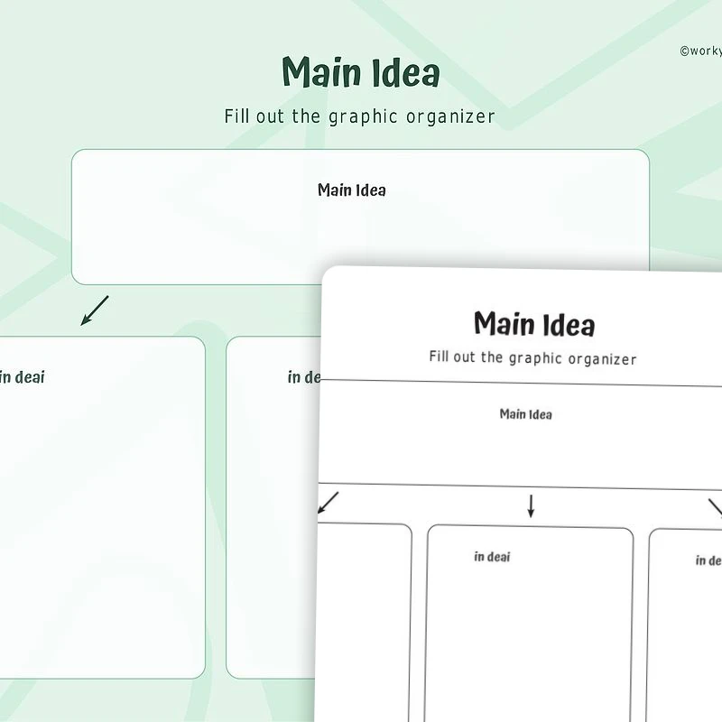 Main Idea and Details Graphic Organizer — ela worksheet for Grade 2, Grade 3, Grade 4, Grade 5, Grade 6, page 1 of 3