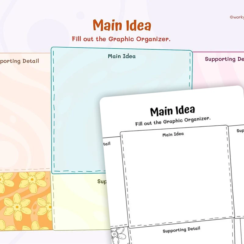 Main Idea and Suporting Details Graphic Organizer — ela worksheet for Grade 2, Grade 3, Grade 4, Grade 5, Grade 6, page 1 of 3