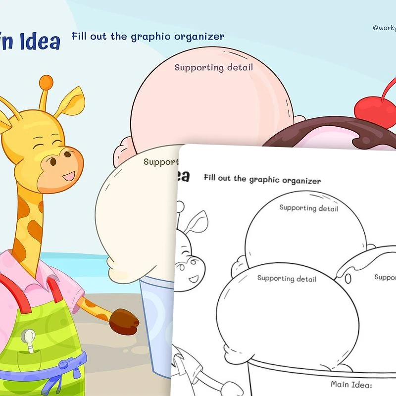 Graphic Organizer for Main Idea — ela worksheet for Grade 2, Grade 3, Grade 4, Grade 5, Grade 6, page 1 of 3