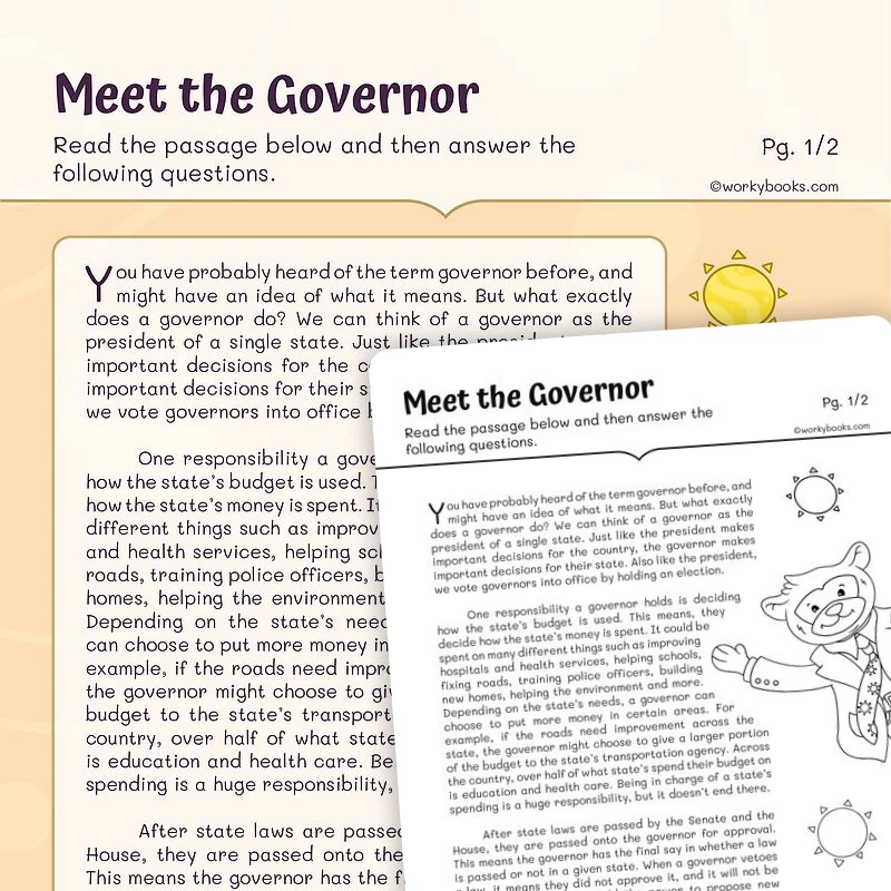Informational Text —Meet the Governors — ela worksheet for Grade 3, page 1 of 3