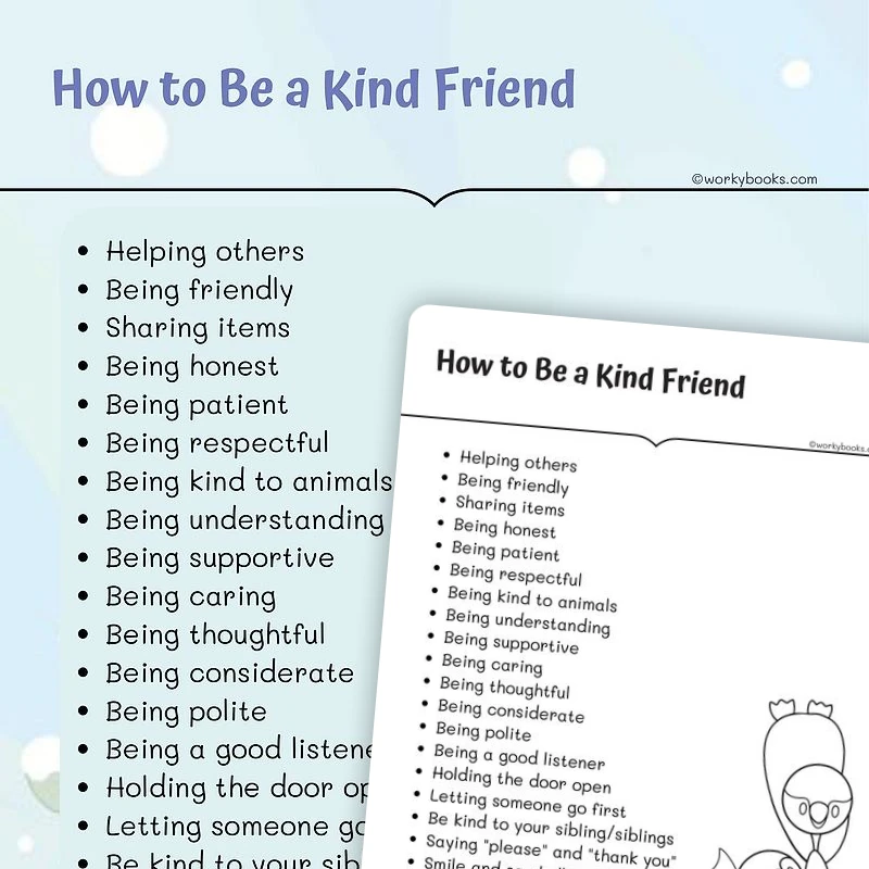 How to Be a Kind Friend — ela worksheet for Grade 2, Grade 3, Grade 4, page 1 of 3