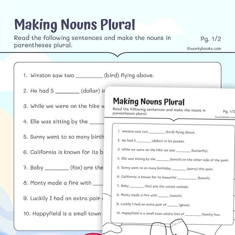 Making Nouns Plural — worksheet, page 1 of 3