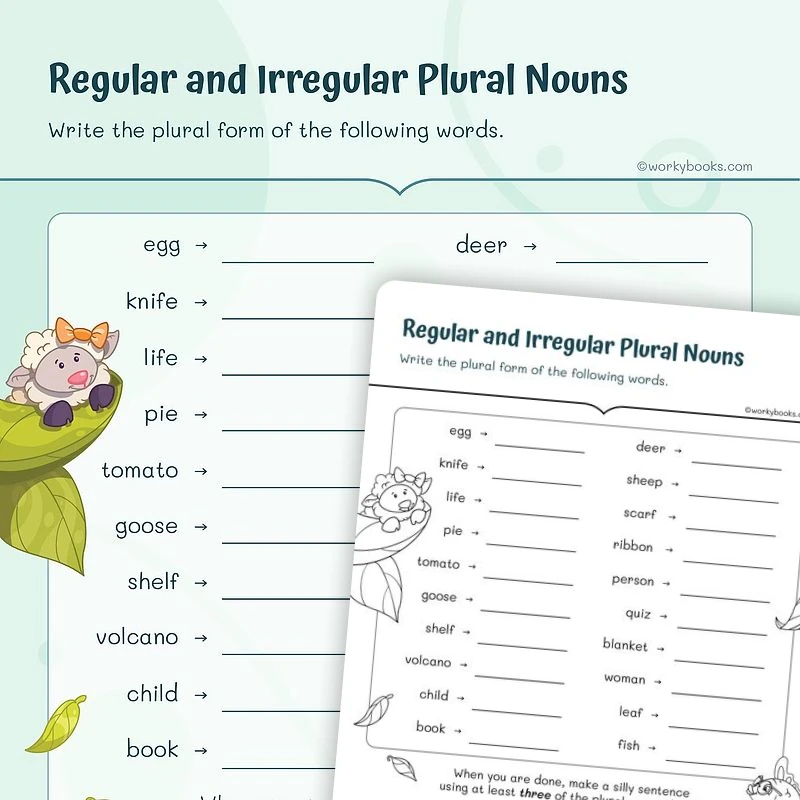 Regular and Irregular Plural Nouns — ela worksheet for Grade 3, page 1 of 3