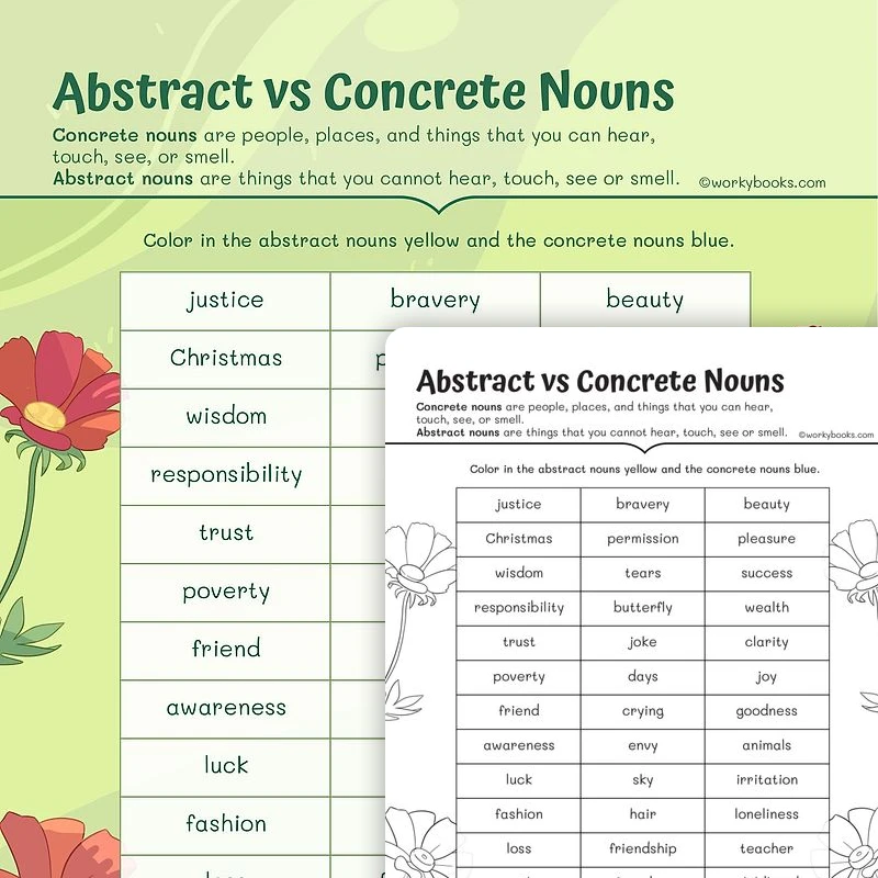Abstract vs Concrete Nouns — ela worksheet for Grade 3, page 1 of 3