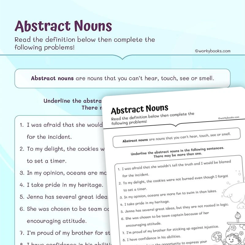 Abstract Nouns — ela worksheet for Grade 3, page 1 of 3