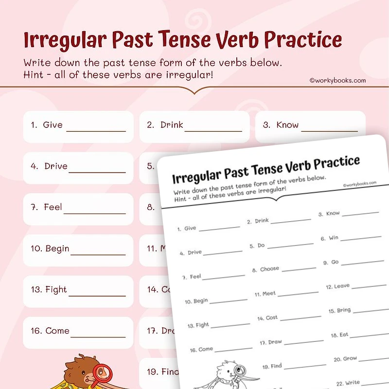 Irregular Past Tense Verb Practice — ela worksheet for Grade 3, page 1 of 3