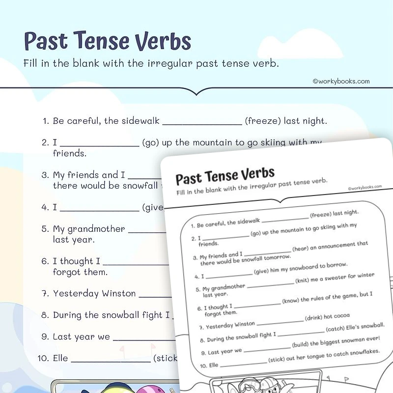 Verbs with Past Tense — ela worksheet for Grade 3, page 1 of 3