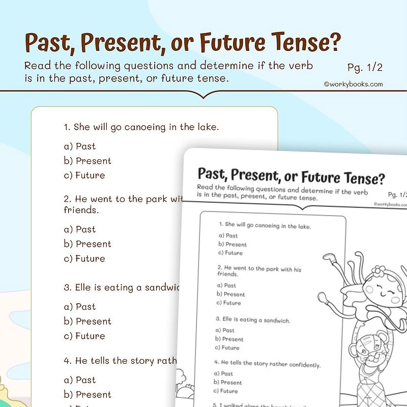 Past, Present, or Future Tense? — ela worksheet for Grade 3, page 1 of 3