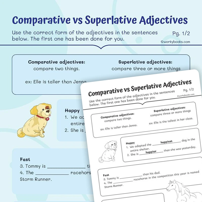 Superlative vs Comparative Adjectives — ela worksheet for Grade 3, page 1 of 3
