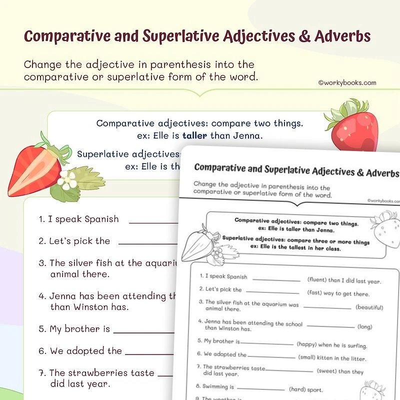 Comparative vs Superlative Adjectives — ela worksheet for Grade 3, page 1 of 3