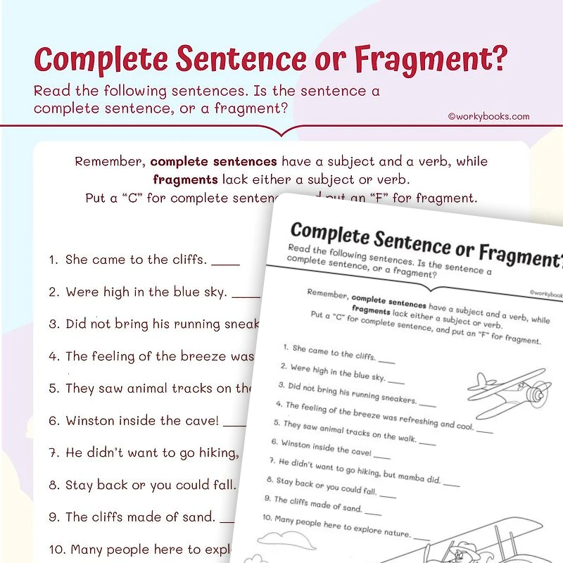 Complete Sentence or Fragment? — ela worksheet for Grade 3, page 1 of 3