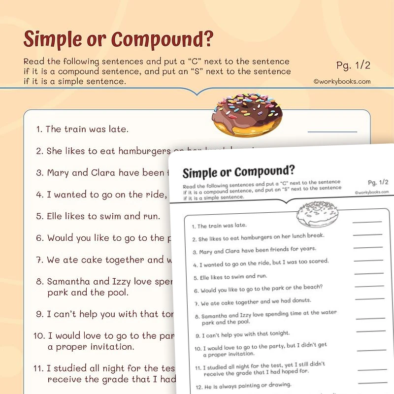 Simple or Compound? — ela worksheet for Grade 3, page 1 of 3