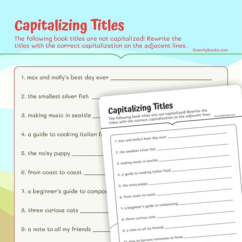 Capitalizing Titles — ela worksheet for Grade 3, page 1 of 3