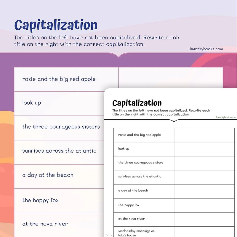 Capitalization - Titles — ela worksheet for Grade 3, page 1 of 3