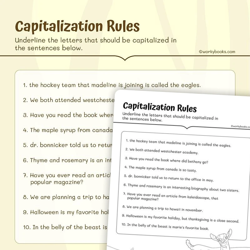 Capitalization Rules — ela worksheet for Grade 3, page 1 of 3