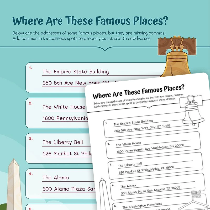 Where Are These Famous Places? — ela worksheet for Grade 3, page 1 of 3