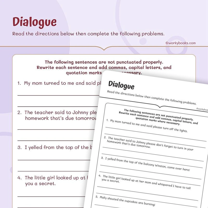 Punctuation — Dialogue — ela worksheet for Grade 3, page 1 of 3