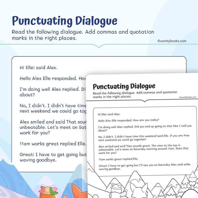Dialogue Punctuation — ela worksheet for Grade 3, page 1 of 3