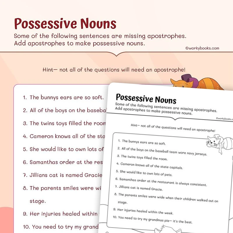 Apostrophes with Possessive Nouns — ela worksheet for Grade 3, page 1 of 3