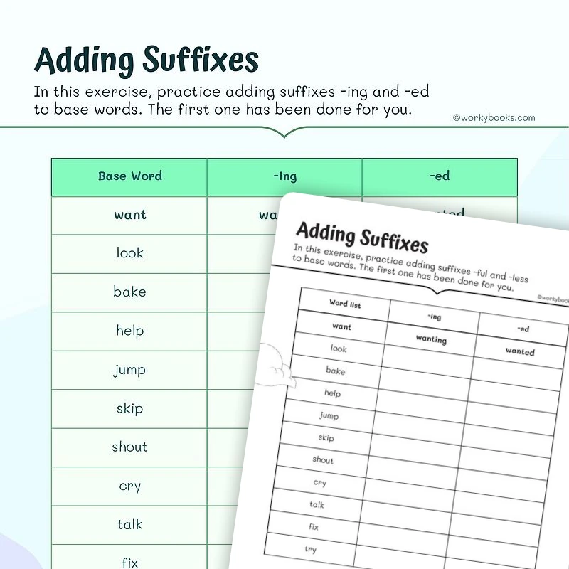 Adding Suffixes — ela worksheet for Grade 3, page 1 of 3