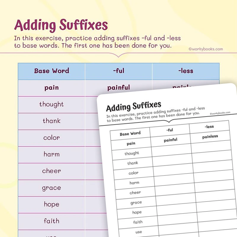 Adding Suffixes to Words — ela worksheet for Grade 3, page 1 of 3