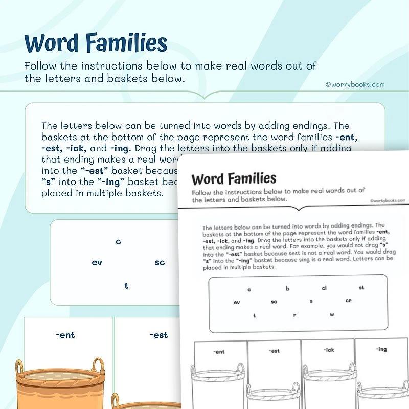 Word Families — ela worksheet for Grade 3, page 1 of 3