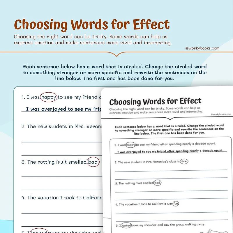 Vocabulary Choosing Words for Effect — ela worksheet for Grade 3, page 1 of 3