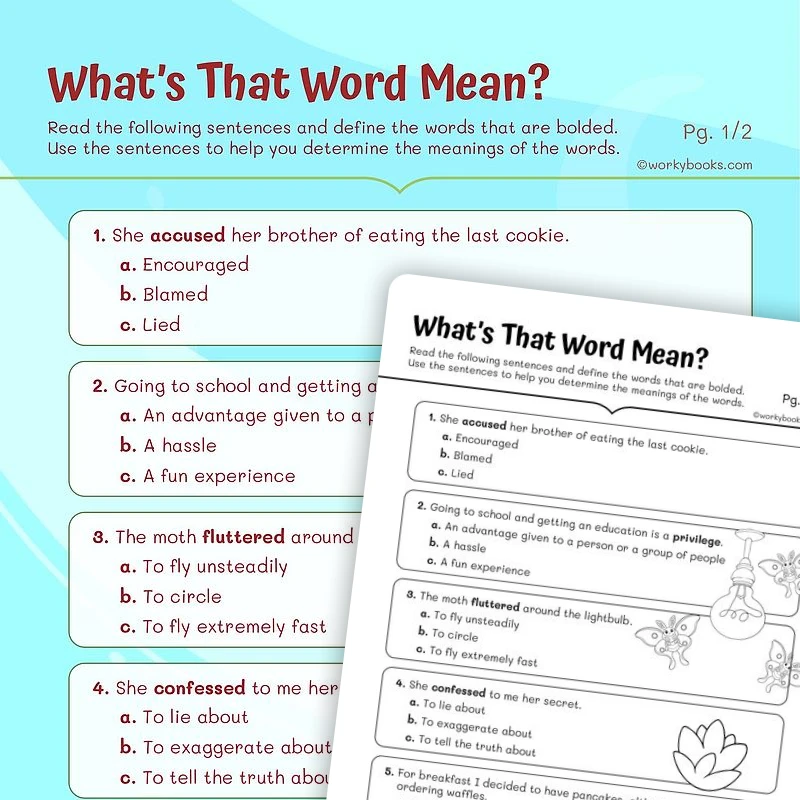 What's That Word Mean? Multiple Choice — ela worksheet for Grade 3, page 1 of 3