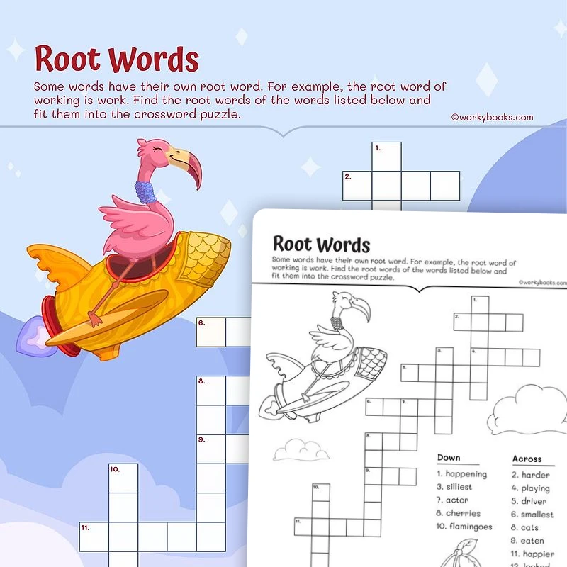 Root Word Crossword — ela worksheet for Grade 3, page 1 of 3