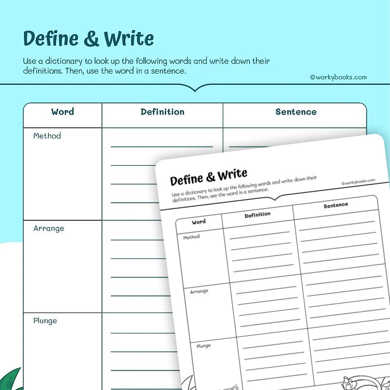 Define & Write — ela worksheet for Grade 3, page 1 of 3