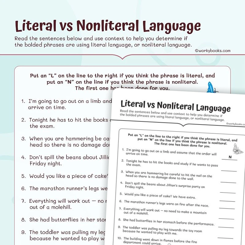 Literal vs Nonliteral Language — ela worksheet for Grade 3, page 1 of 3