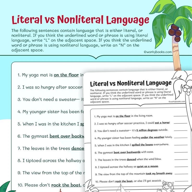 Literal Language — ela worksheet for Grade 3, page 1 of 3