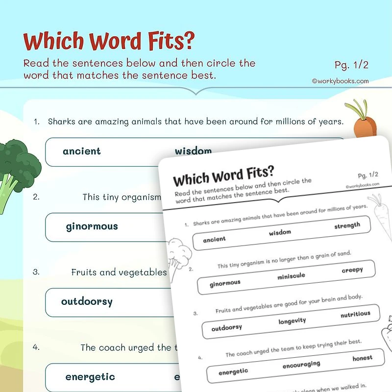 Which Word Fits Best? — ela worksheet for Grade 3, page 1 of 3