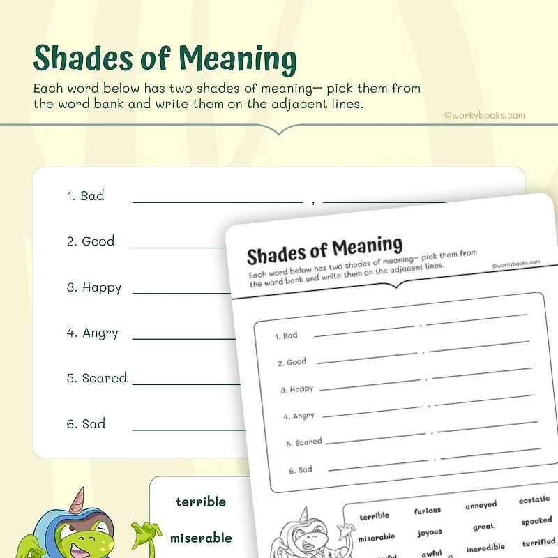 3rd Grade Shades of meaning — ela worksheet for Grade 3, page 1 of 3