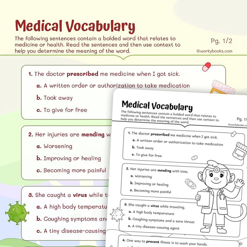 Medical Vocabulary — ela worksheet for Grade 3, page 1 of 3