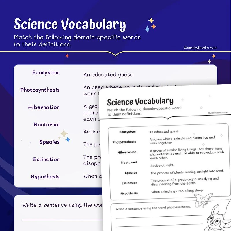 Science Vocabulary — ela worksheet for Grade 3, page 1 of 3