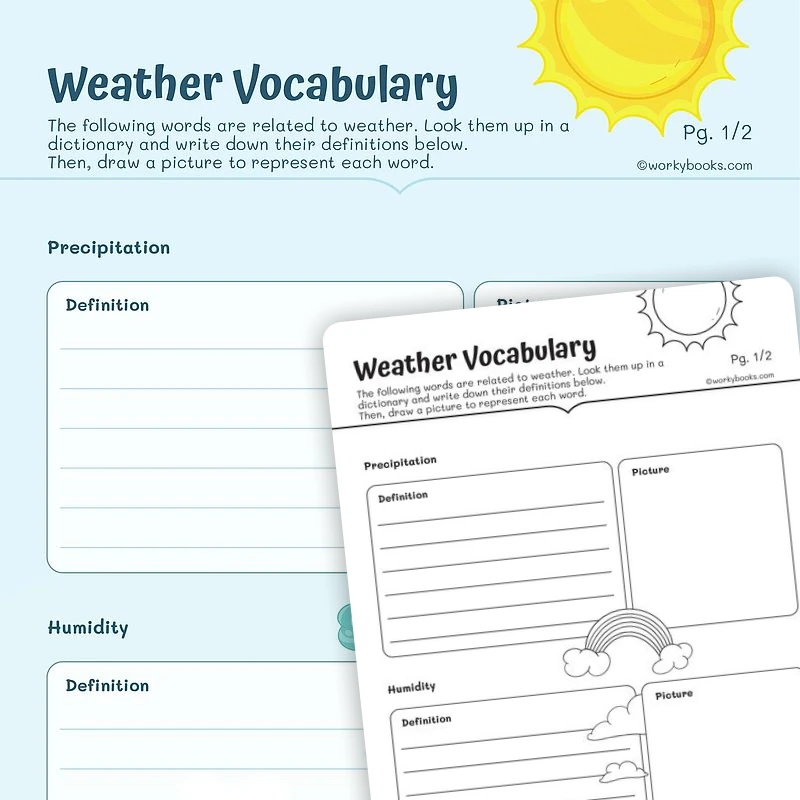 Weather Vocabulary — ela worksheet for Grade 3, page 1 of 3