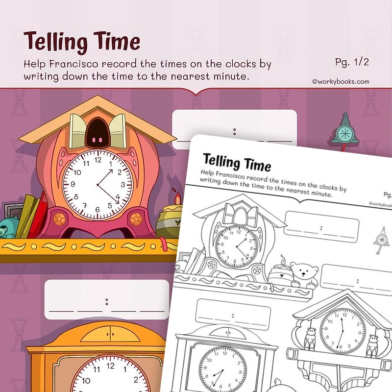 Telling Time to the Minute Activity — math worksheet for Grade 3, page 1 of 3