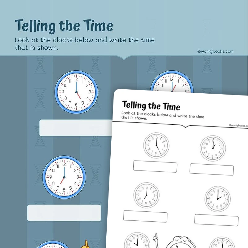 Telling Time on Analog Clock — math worksheet for Grade 3, page 1 of 3
