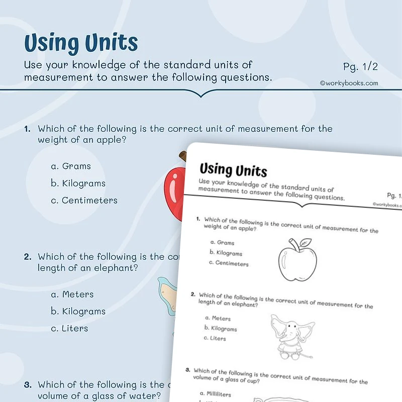 Using Units — math worksheet for Grade 3, page 1 of 3