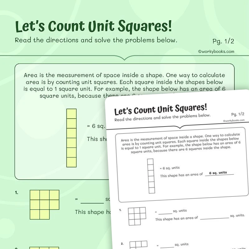 Let's Count Unit Squares! — math worksheet for Grade 3, page 1 of 3