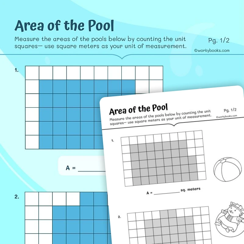 Area of the Pool — math worksheet for Grade 3, page 1 of 3
