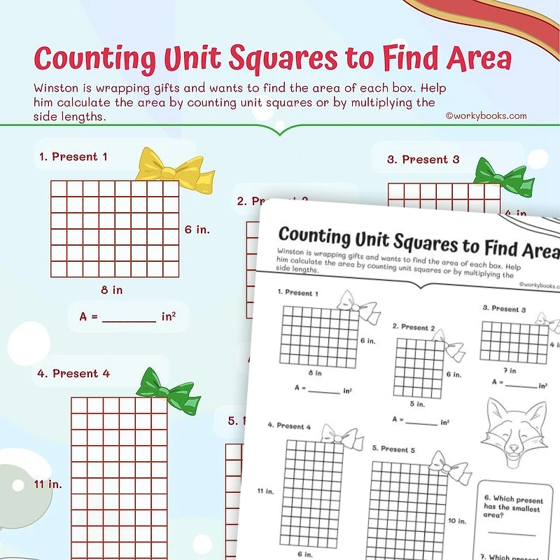 Counting Unit Squares to Find Area — math worksheet for Grade 3, page 1 of 3