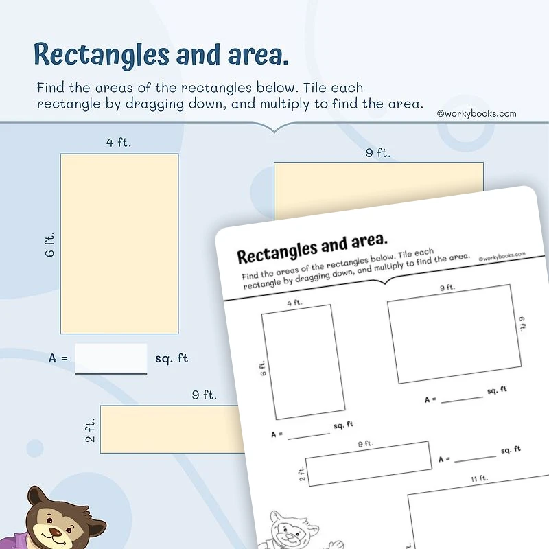 Find the Area — math worksheet for Grade 3, page 1 of 3
