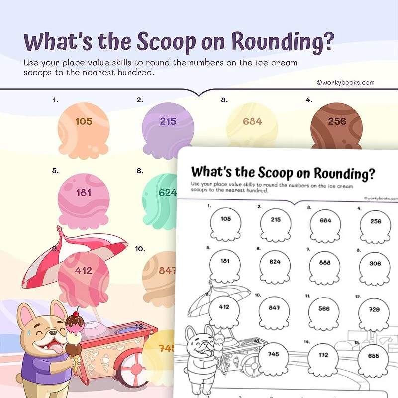 What's The Scoop On Rounding? — math worksheet for Grade 3, page 1 of 3
