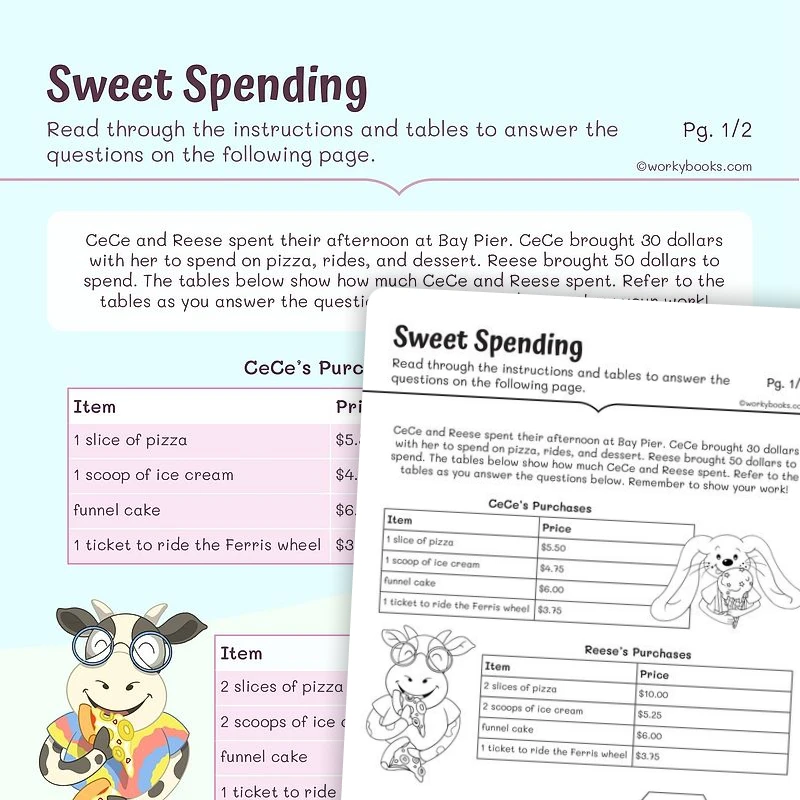 Sweet Spending — math worksheet for Grade 3, page 1 of 3