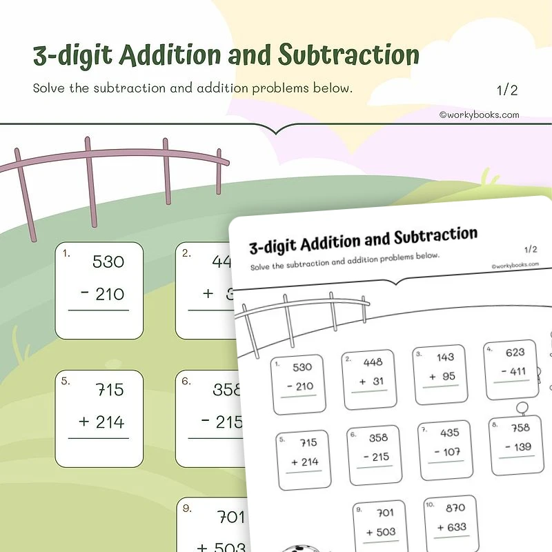3 Digit Addition and Subtraction — math worksheet for Grade 3, page 1 of 3