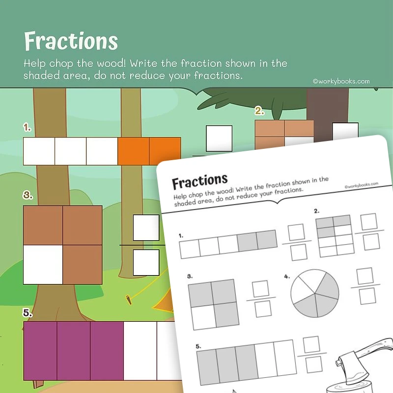 Shaded Areas and Fractions — math worksheet for Grade 3, page 1 of 3